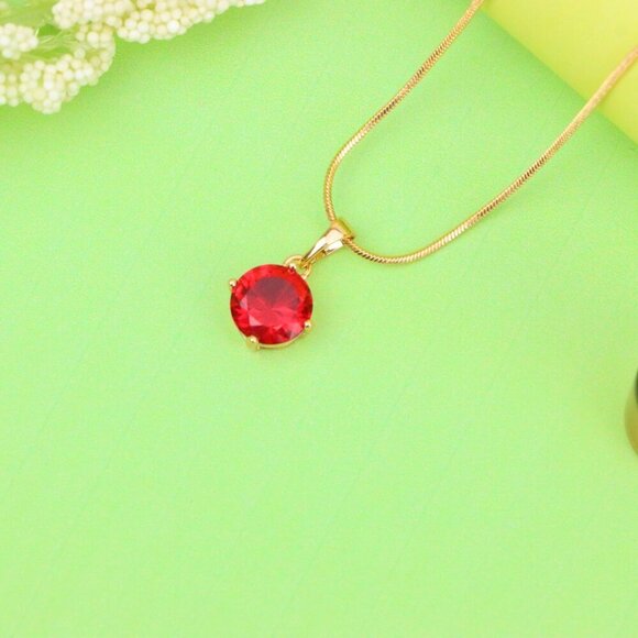 "Radiant Red Round Pendant with Gold Plated Finish for Everyday Glam, XPPT1670 : - Picture 12 of 13